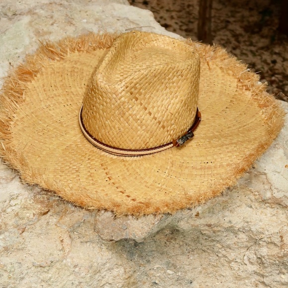 HAT FEDORA WIDE BRIM RAFFIA STRAW HAT